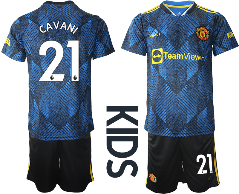 Youth 2021-2022 Club Manchester United Second away blue #21 Soccer Jersey